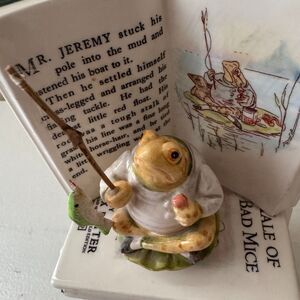 1985 Beatrix Potter Rotating Music Box Jeremy Fisher Frog Fishing Schmid